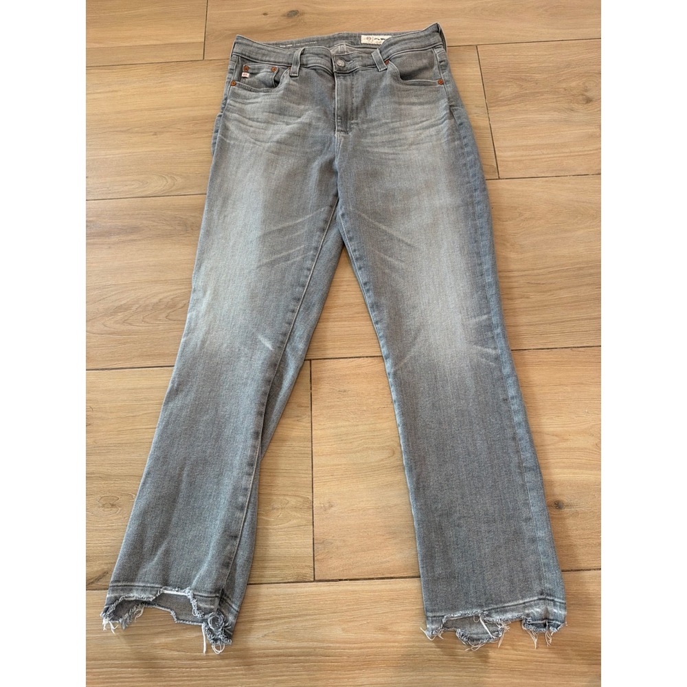 AG Adriano Goldschmied Mari Crop High Rise Slim Straight Grey Jeans 31R Raw‎ Hem